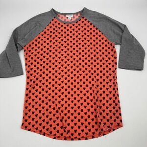 LuLaRoe Women's Randy Short Sleeve Coral Minnie Mouse Raglan T-Shirt‎ Size L